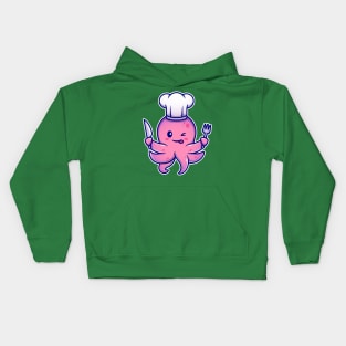 Octopus Chef Holding Knife And Fork Cartoon Kids Hoodie